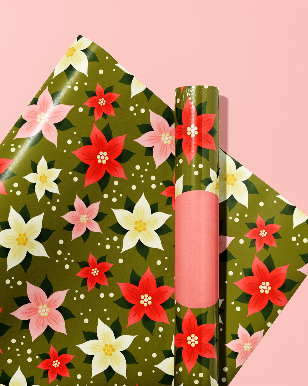 Poinsettia Pattern Wrapping Paper Sheets