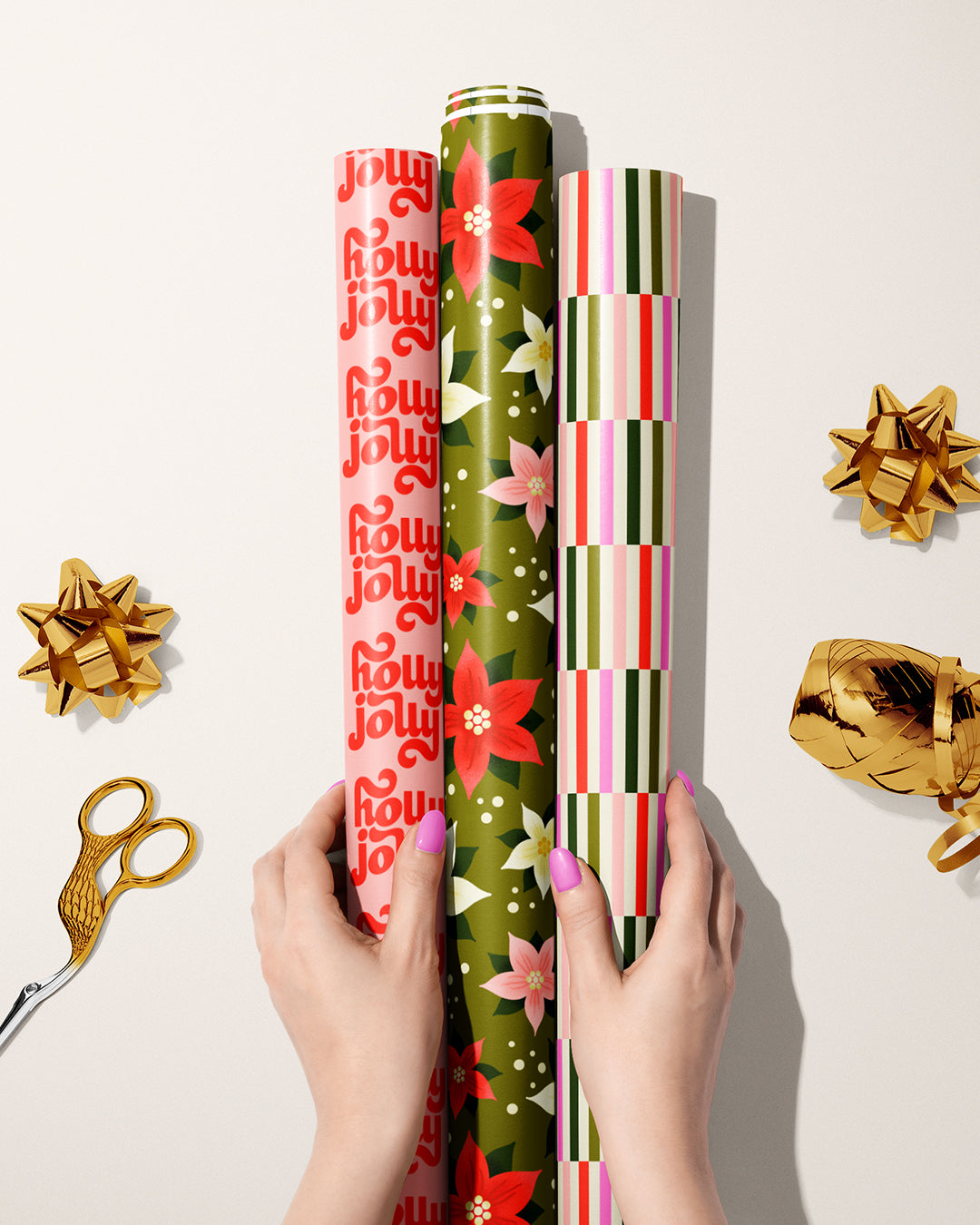 Holly Jolly Stripes Pattern Wrapping Paper Sheets